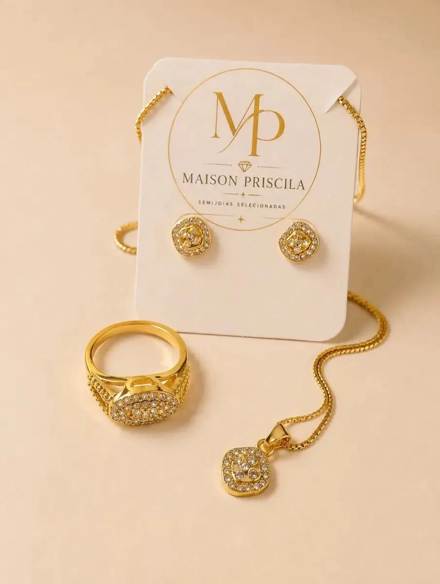 Conjunto Joias Douradas Brilho